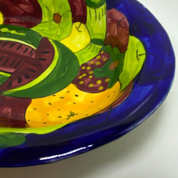 Large Hand Painted Oval Ceramic Deep Bowl Mexico Watermelon Fruits - Picture 4 of 7